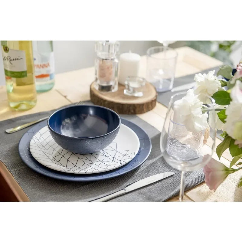 12 Piece Melamine Dinnerware Set - Durable Spidy Blue - The Great Earth Store