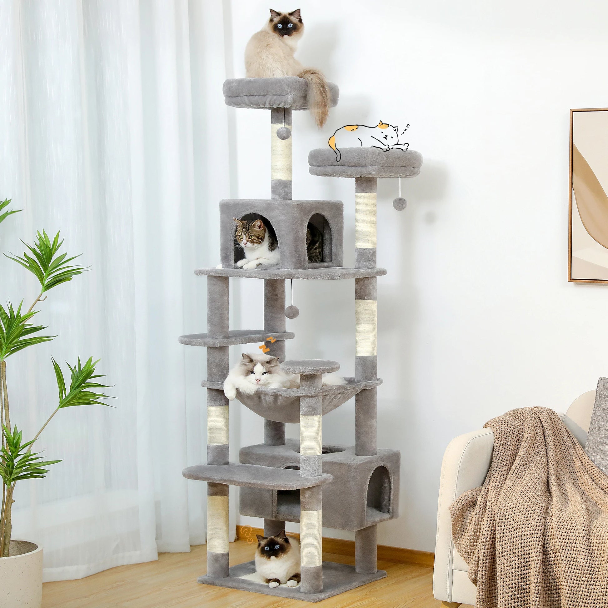 184cm Large Cat Tree and Tower for Indoor Cats with Hammock - The Great Earth Store