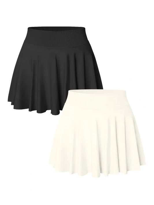 Solid Color High-Waist Tennis Skirt Shorts for Women