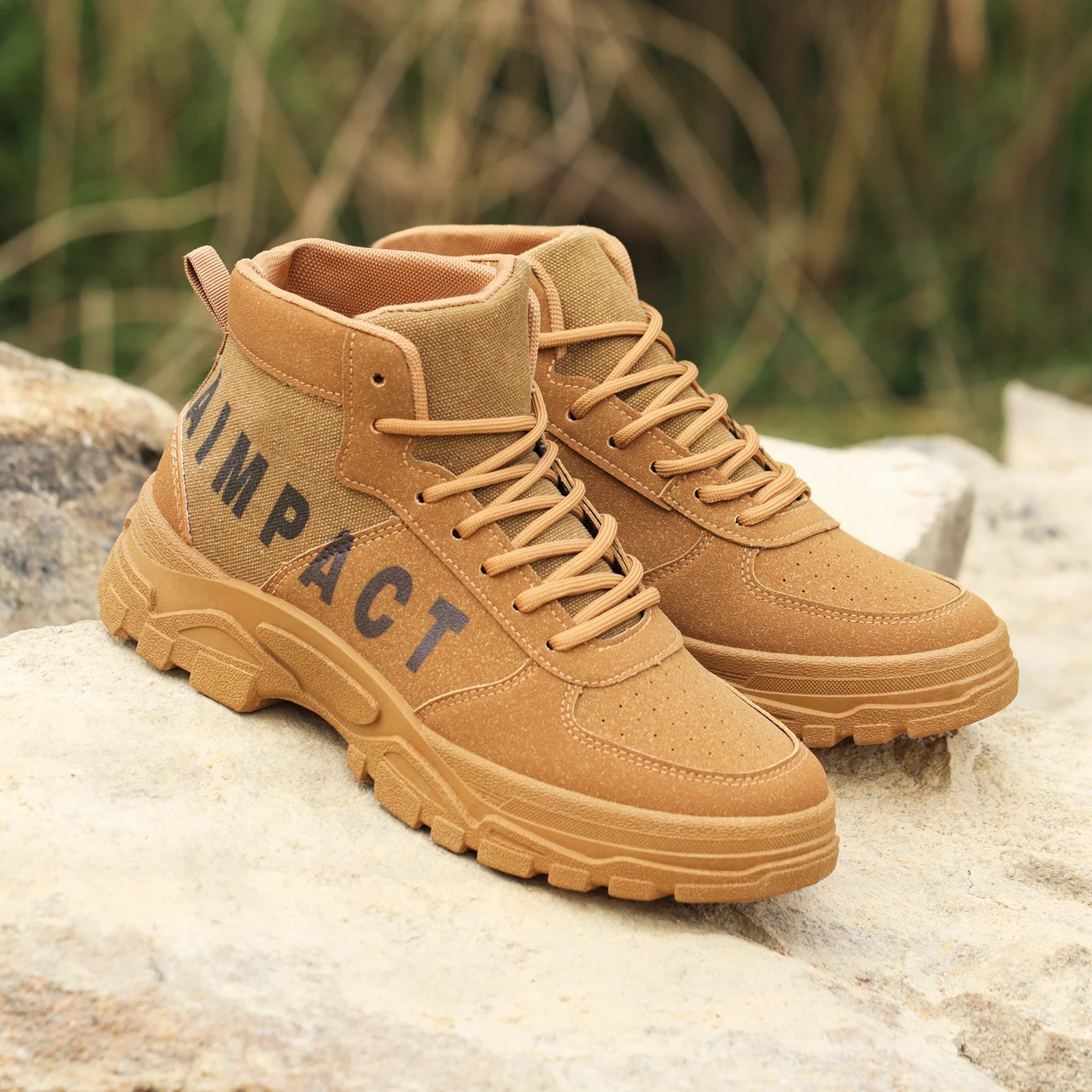 Men's Tactical Hiking Boots w/Leather & Canvas for Trekking - The Great Earth Store