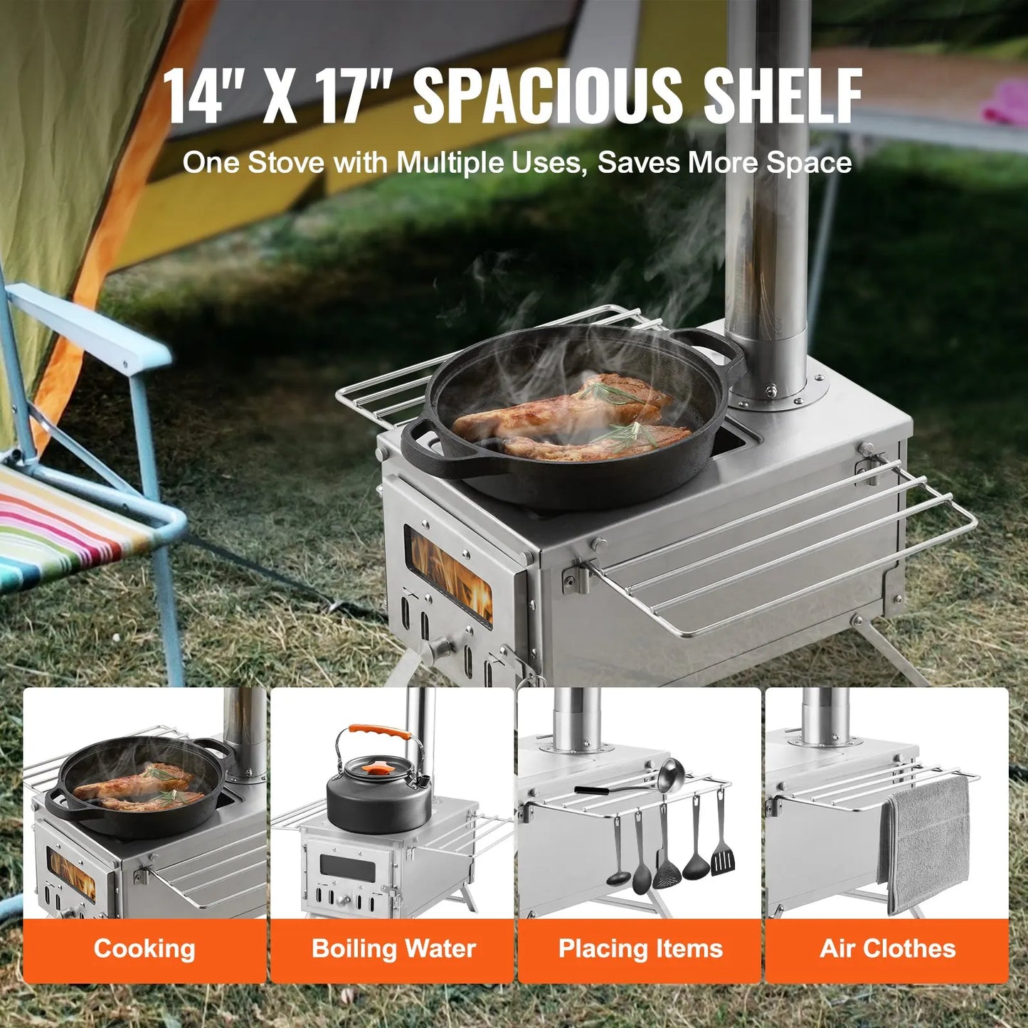 VEVOR Stainless Steel Wood Stove Camping Tent Stove Portable