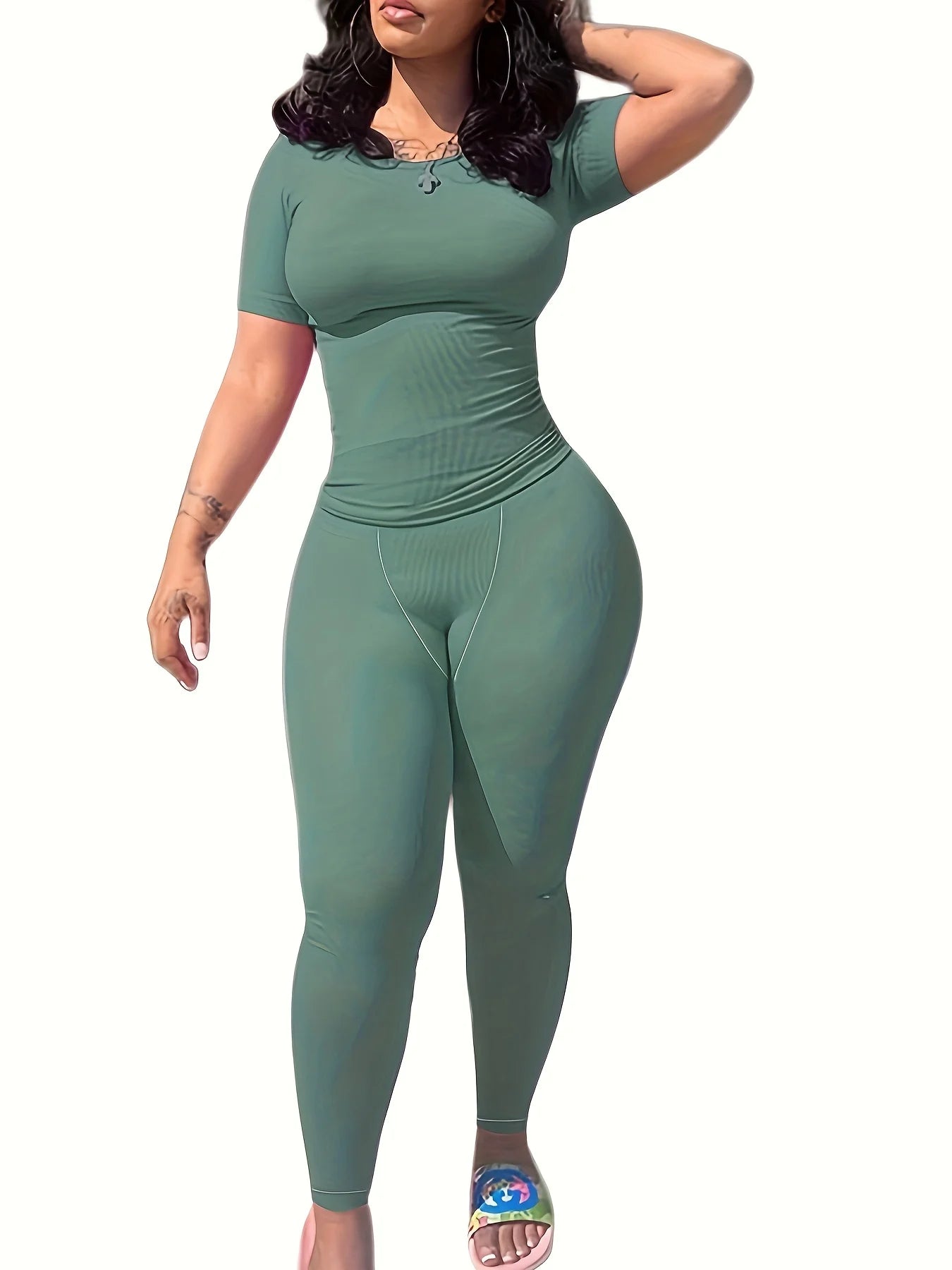 US STOCK Casual Workout Sets Short Sleeve Two Piece Outfits - The Great Earth Store