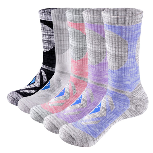 YUEDGE Womens 5 Pairs Moisture Wicking Cotton Cushioned Crew Socks
