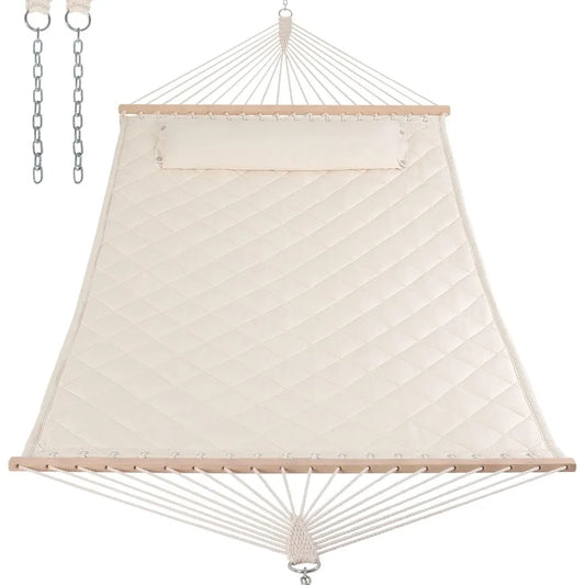 Two Person Hammock with Spreader Bars and Detachable Pillow