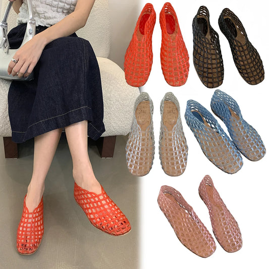Women Jelly Flats Breathable Lightweight Square Toe Beach Shoes - The Great Earth Store
