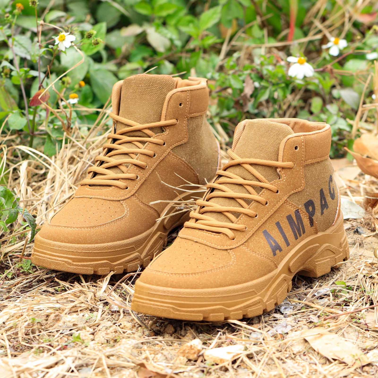 Men's Tactical Hiking Boots w/Leather & Canvas for Trekking - The Great Earth Store