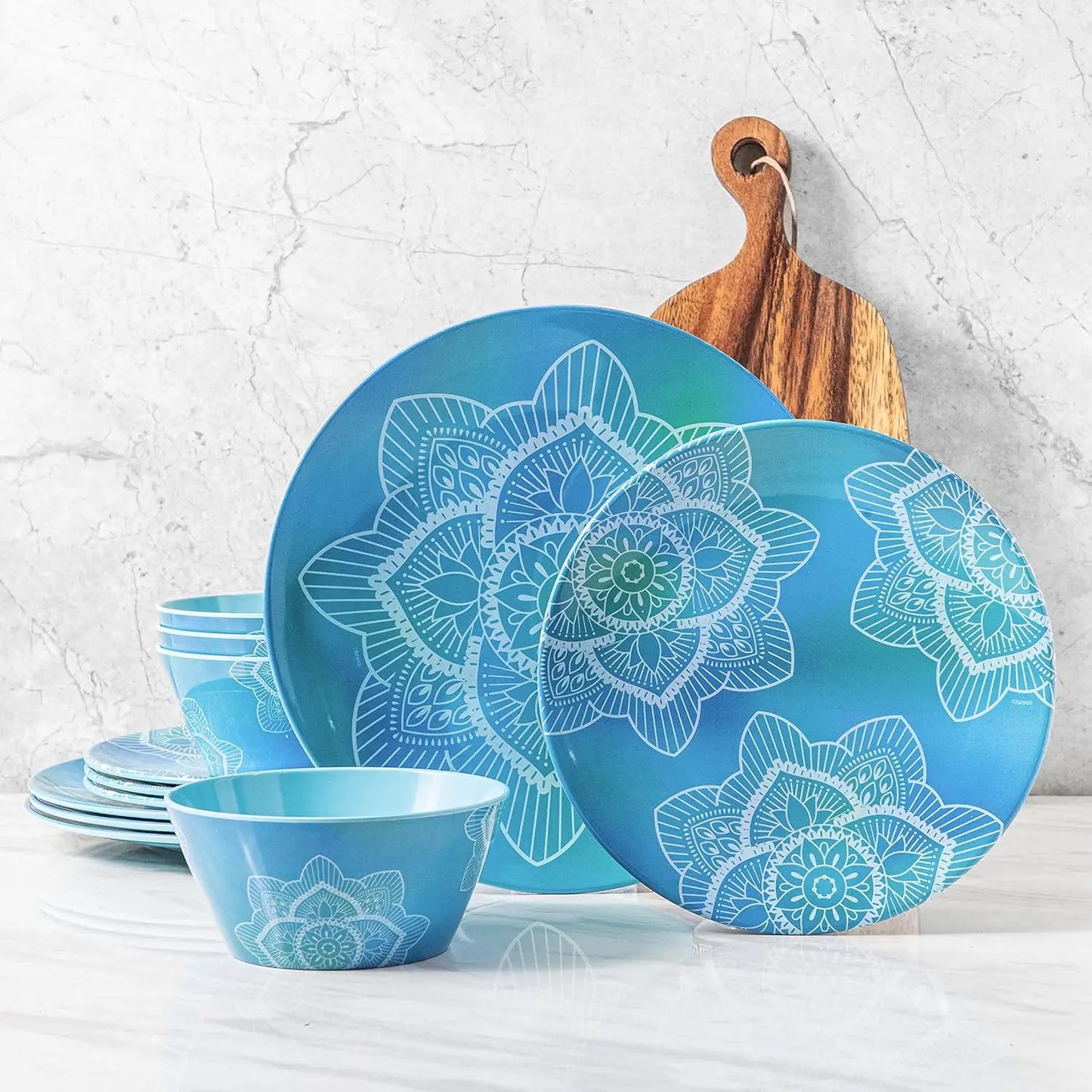 12 Piece Black Melamine Dinnerware Set - Durable Plates and Bowls - The Great Earth Store