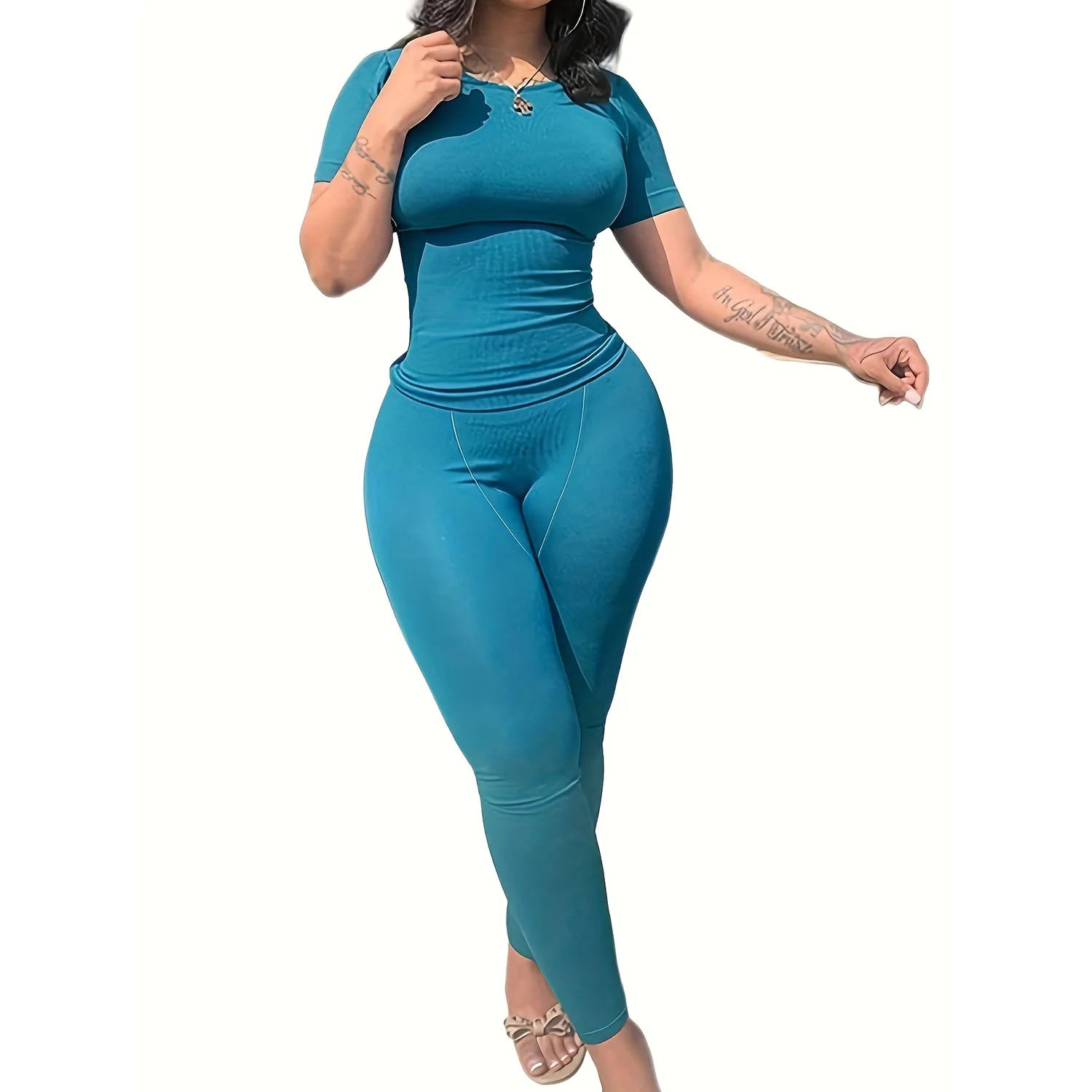 US STOCK Casual Workout Sets Short Sleeve Two Piece Outfits - The Great Earth Store