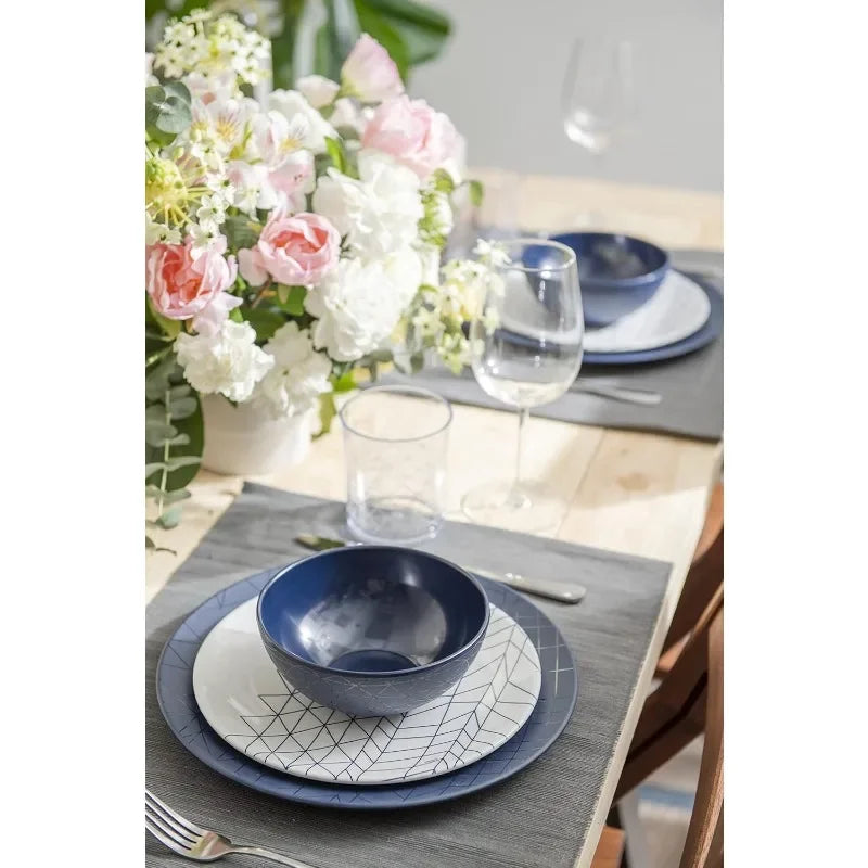12 Piece Melamine Dinnerware Set - Durable Spidy Blue - The Great Earth Store