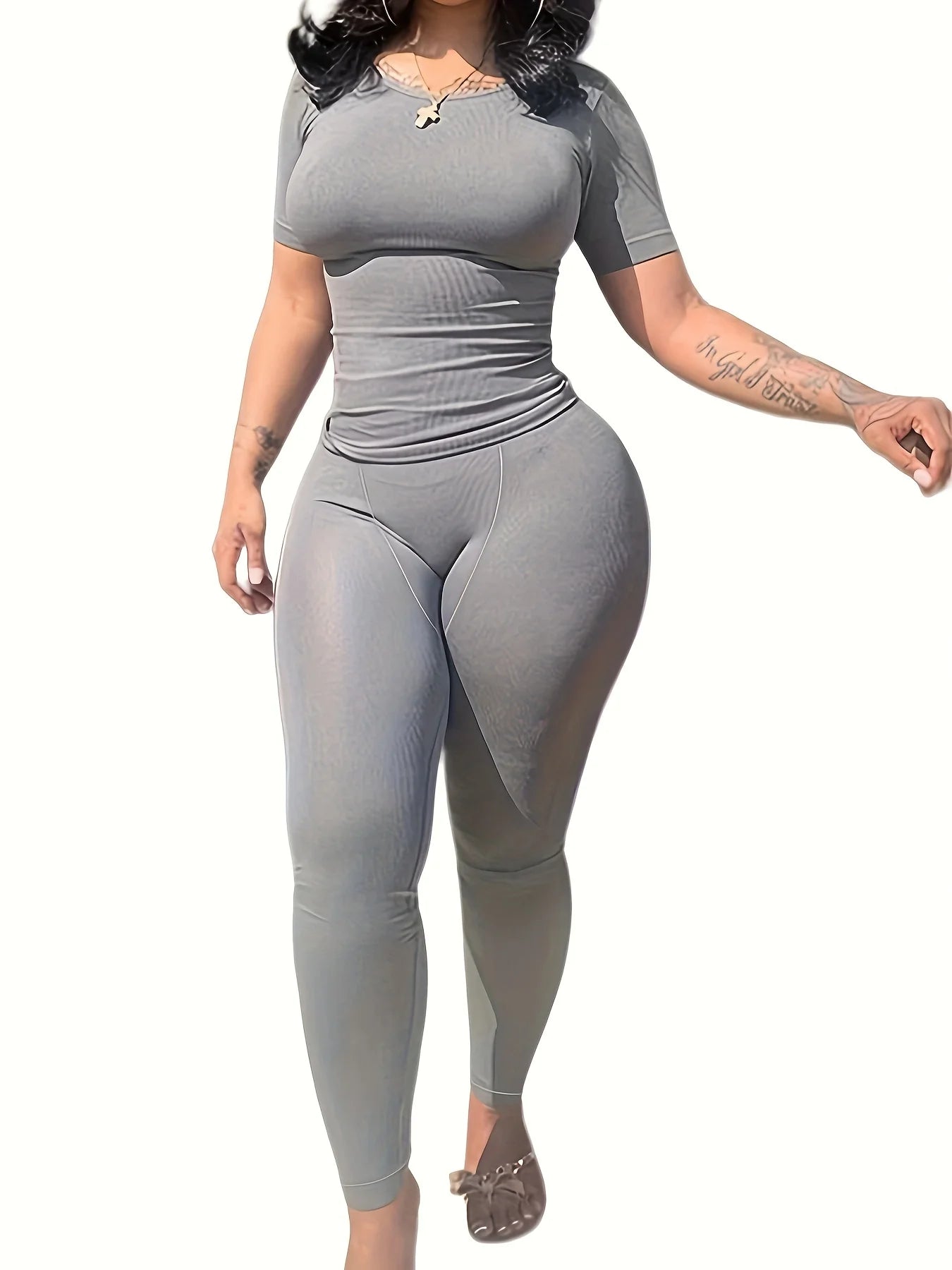 US STOCK Casual Workout Sets Short Sleeve Two Piece Outfits - The Great Earth Store