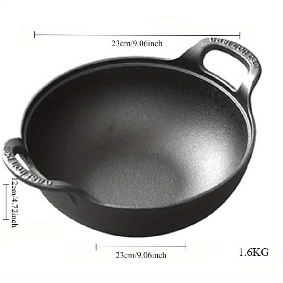1P/2pcs Cast Iron Wok With Handles Pre-seasoned Non-stick Pan - The Great Earth Store