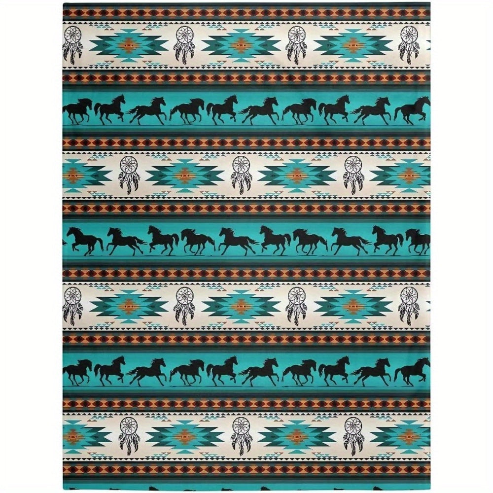 Teal Aztec Horse Blanket Ultra Soft Warm Flannel Throw - The Great Earth Store
