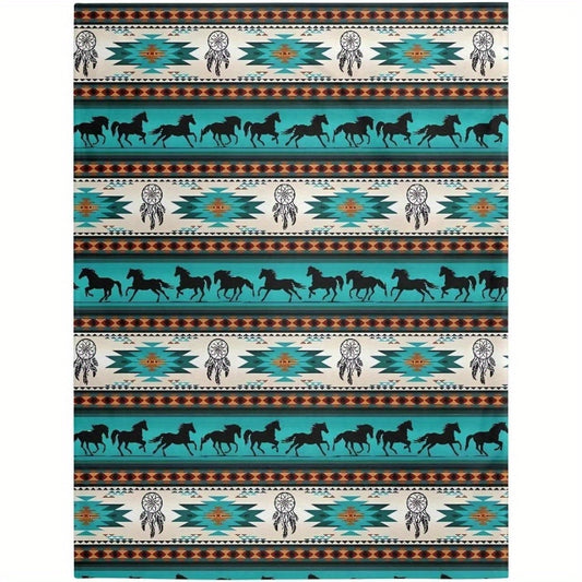 Teal Aztec Horse Blanket Ultra Soft Warm Flannel Throw - The Great Earth Store