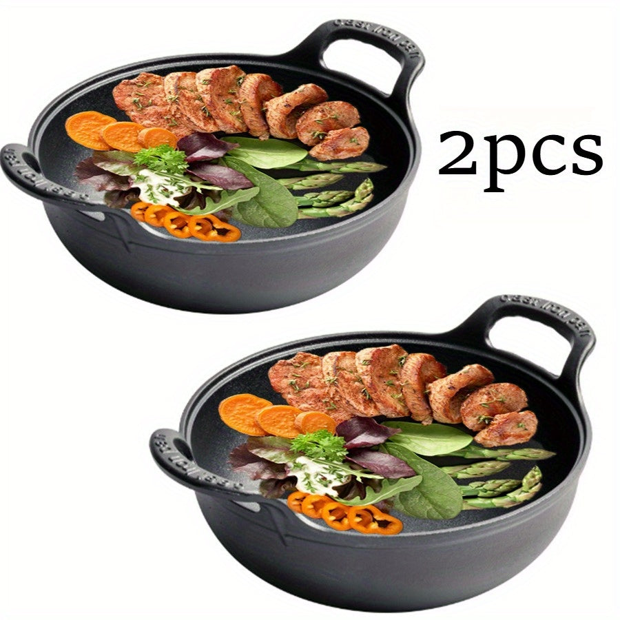 1P/2pcs Cast Iron Wok With Handles Pre-seasoned Non-stick Pan - The Great Earth Store