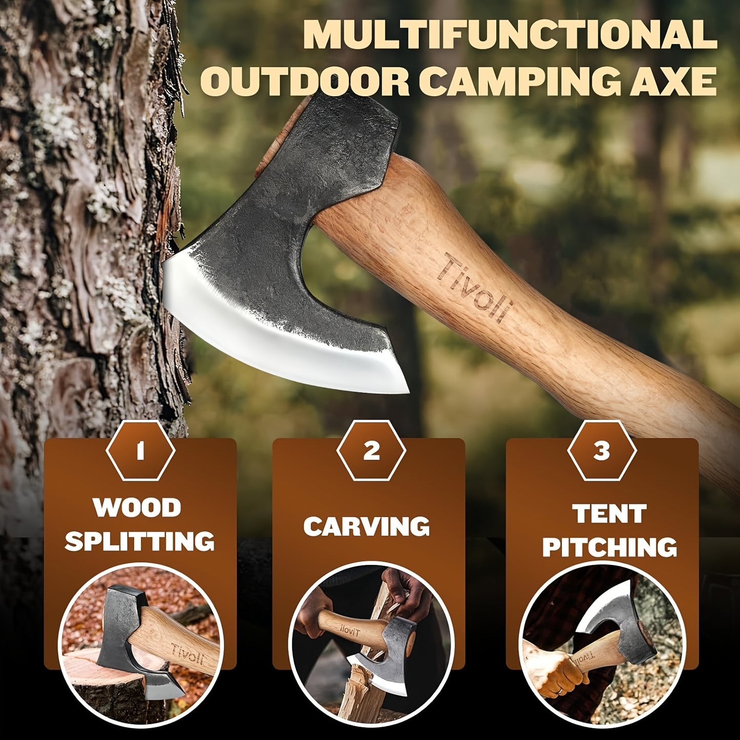 15 Inch Hand Forged Carbon Steel Camping Axe with Sheath - The Great Earth Store
