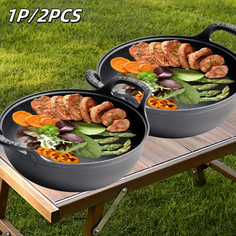 1P/2pcs Cast Iron Wok With Handles Pre-seasoned Non-stick Pan - The Great Earth Store
