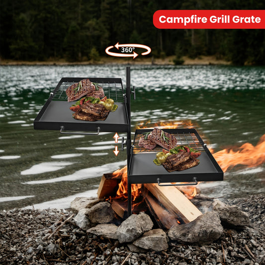 Campfire Grill Grate Heavy Duty Fire Pit Grill with Steel Grate for Camping and Outdoor Barbecue