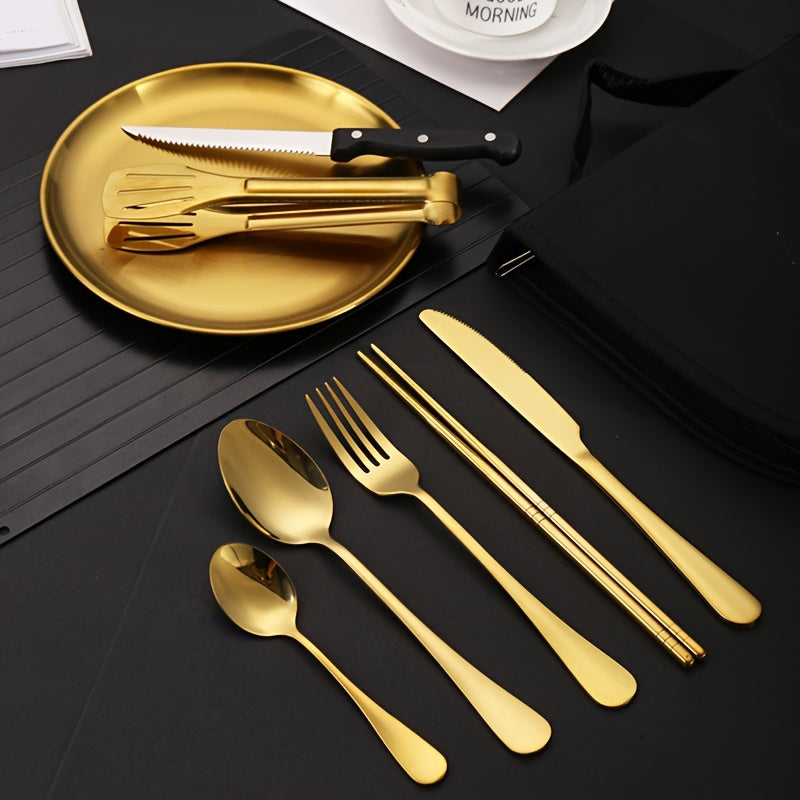 10Pcs Outdoor Stainless Steel Cutlery Set Portable Travel - The Great Earth Store