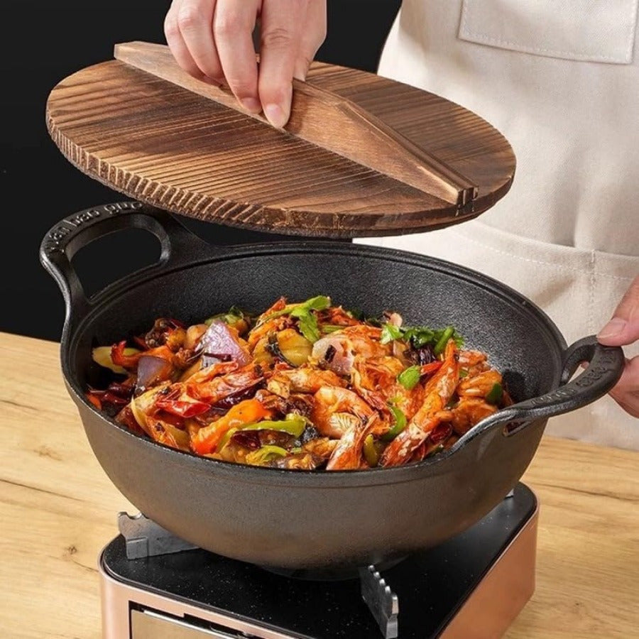 1P/2pcs Cast Iron Wok With Handles Pre-seasoned Non-stick Pan - The Great Earth Store