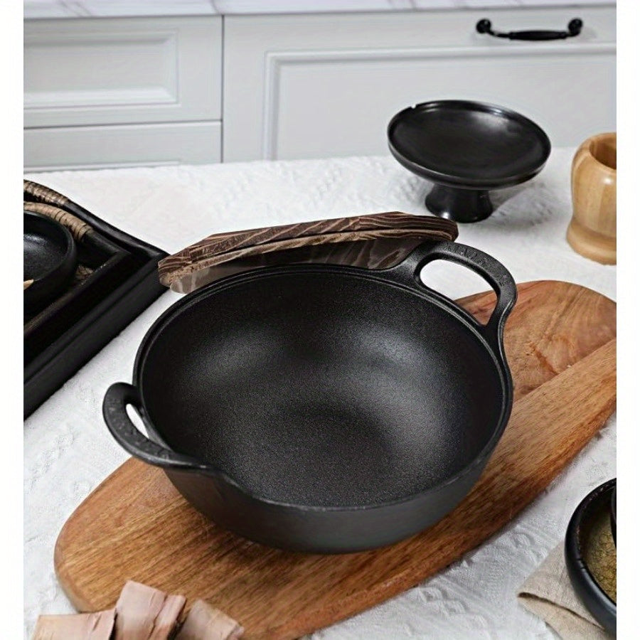 1P/2pcs Cast Iron Wok With Handles Pre-seasoned Non-stick Pan - The Great Earth Store