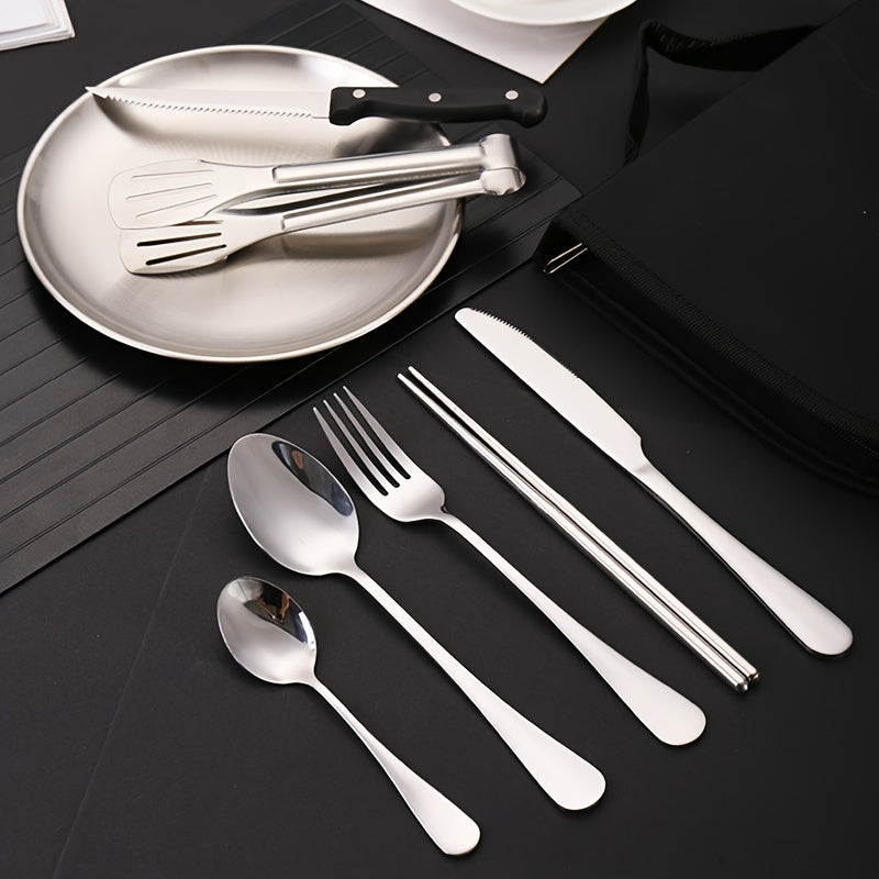 10Pcs Outdoor Stainless Steel Cutlery Set Portable Travel - The Great Earth Store