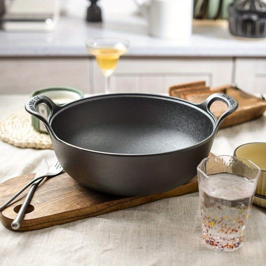 1P/2pcs Cast Iron Wok With Handles Pre-seasoned Non-stick Pan - The Great Earth Store