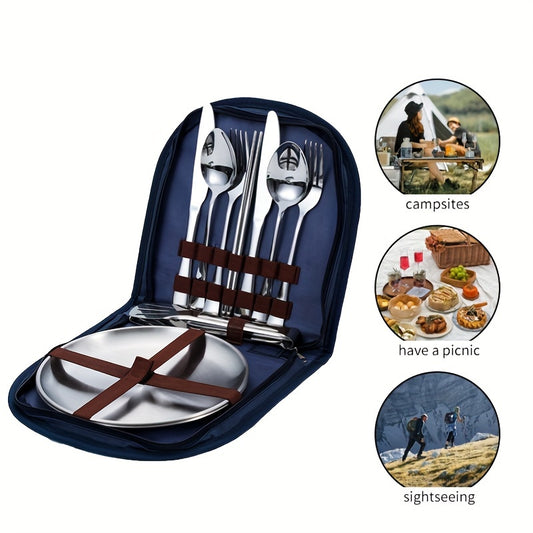 10Pcs Outdoor Stainless Steel Cutlery Set Portable Travel - The Great Earth Store